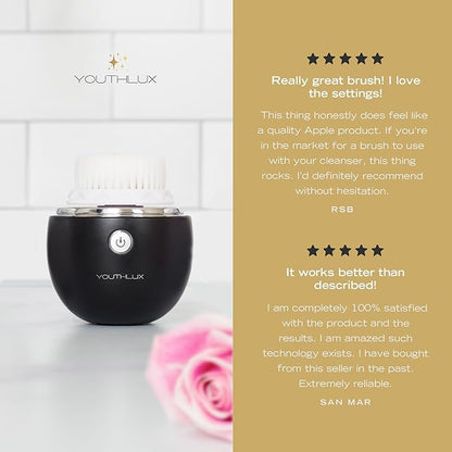 Pure Radiance, Vibrating Facial Cleansing Brush, Electric Face Scrubber, 3 Modes, 3 Brush Heads (2 Bristle,1 Silicone), Waterproof, Rechargeable, Smart Timer, Exfoliating, Massage (Black)