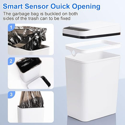 Anborry Bathroom Automatic Trash Can 3 Pack 2.2 Gallon Motion Sensor Touchless Small Slim Garbage Can with Lid Smart Electric Narrow Garbage Bin for Bedroom Living Room Office Kitchen (White)