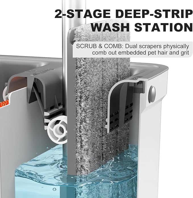 Mop and Bucket with Wringer Set, Hands-Free Flat Floor Mop and Bucket for Floor Cleaning, 60" Extra Long Stainless Steel Handle, 4 Washable Microfiber Pads, Mops for Wall, Hardwood, Tile