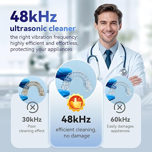 Ultrasonic Retainer Cleaner Machine 48kHz, Dental Cleaning Pod, Ultrasonic Retainer Cleaner for Dentures, Aligners, Mouth Guards, Toothbrush Heads and Jewelry with 200ML Capacity, LAB Supply