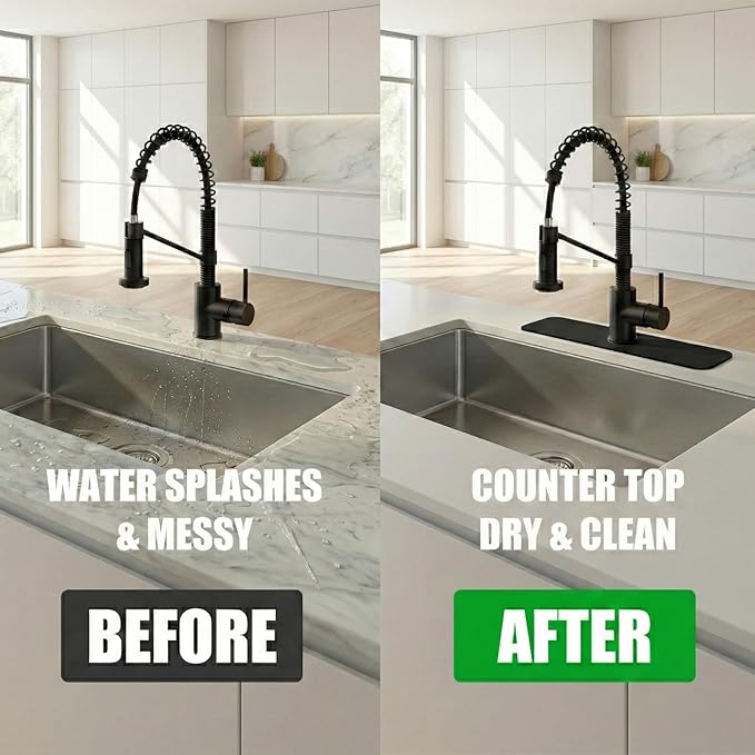 Customizable Kitchen Sink Faucet Mat: 24"Lx5.5"W Absorbent Sink Edge Protector & Bathroom Counter Protector - Quick Drying Splash Guard Cut to Fit 2, 3, 4 Holes Faucet, Soap Dispenser & Irregular Sink