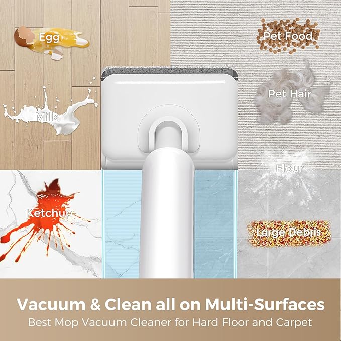 Wet Dry Vacuum Cleaner, 23KPa Vacuum and Mop Combo, 180° Lay-Flat Design with Edge Cleaning, Self-Cleaning Vacuum Mop for Hard Floors, Up to 35 Min Runtime, LED Display & Voice Prompts