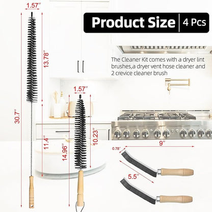 Dryer Lint Brush Vent Cleaner Kit,Included 1Pc 29.5" Refrigerator Coil Cleaning Brushes,2Pc Crevice Cleaning Brush and 1Pc 15" Dryer Vent Hose Cleaner, Washing Machine Cleaning Tools for Household
