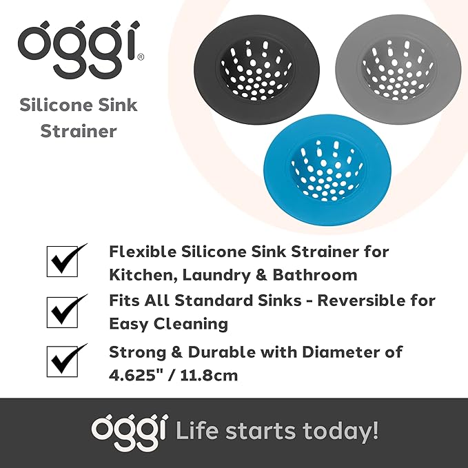 OGGI Silicone Sink Strainer- Great Kitchen Sink Strainer, Sink Drain Strainer, Drain Stopper, Sink Plug, 4.6˝ Diameter Rim, Gray (Pack of 2)