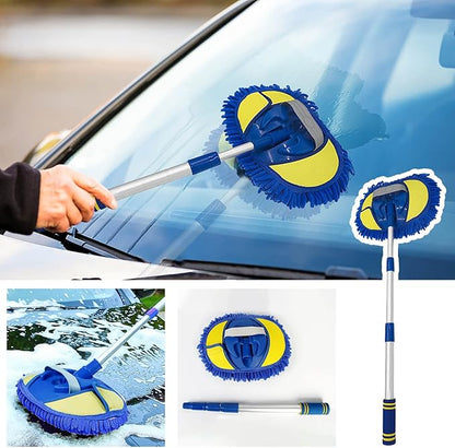 Microfiber Car Wash Brush with 46" Telescopic Long Handle, Windshield Cleaner Tool, Car Wash Mop, Car Cleaning Brush Kit, Car Duster, No-Scratch, for Car, RV, Truck, Floor Washing
