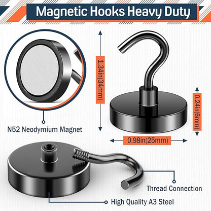 FINDMAG Magnetic Hooks Heavy Duty, 50lb+ Strong Magnetic Hooks for Cruise Cabins, Heavy Duty Magnets with Hook for Refrigerator, Black Magnet Hook for Classroom Kitchen Home 2026 Cruise Essentials