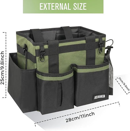 SCAVATA Compact Wearable Cleaning Caddy, Small Cleaning Caddy Supplies Organizer with Handle & Shoulder Straps for Housekeepers, Under Sink & Car Cleaning Tool Organizers Bag (Armygreen)