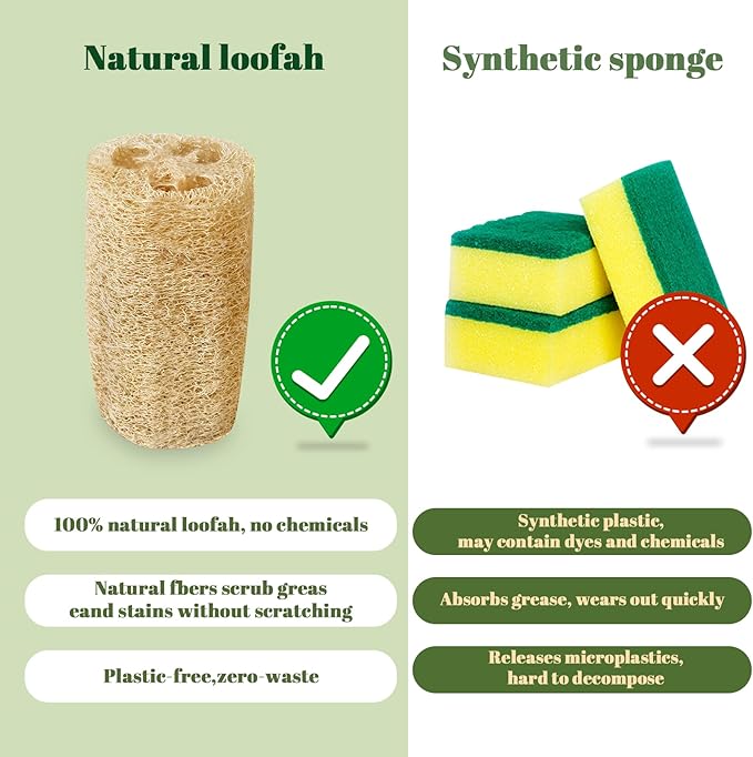 Natural Loofah Sponge, 4pcs Loofah Vegetable Scrubber for Kitchen, Reusable Natural Dish Sponge for Cleaning and Shower Scrubbing, 4.72inch(Non-Vacuum Packed)