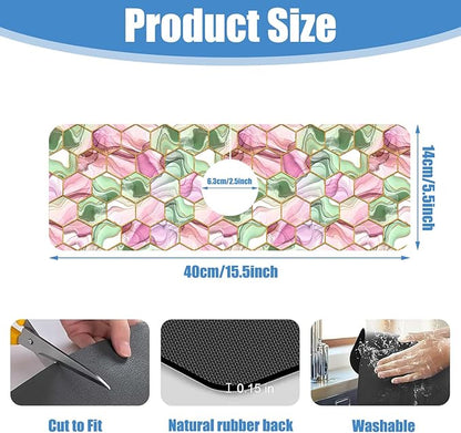 Sink Splash Guard Faucet Mat Abstract Pink and Green Hexagon Texture Absorbent Fast Drying Mat Sink Gadgets Splash Guard Behind Faucet Drip Catcher for Kitchen Bathroom 15.5"X5.5"