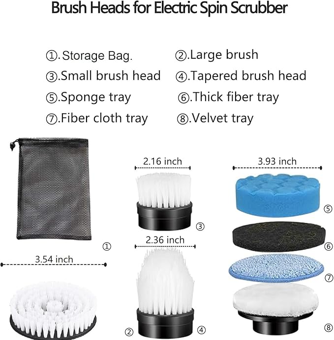 Electric Spin Scrubber Replacement Heads 7 in 1 Cleaning Brush, for Electric Spin Scrubber of ANS-8051A/8050 Power Shower Scrubber,for Household and Heavy Oil Pollution Cleaning Accessory Black