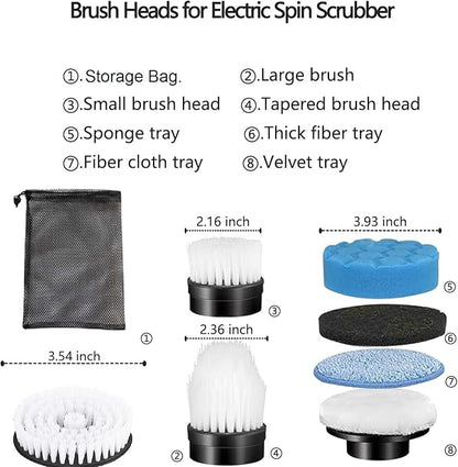 Electric Spin Scrubber Replacement Heads 7 in 1 Cleaning Brush, for Electric Spin Scrubber of ANS-8051A/8050 Power Shower Scrubber,for Household and Heavy Oil Pollution Cleaning Accessory Black