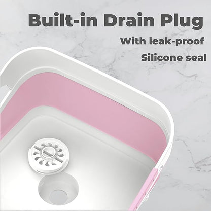 GIMWA 2.6 Gal(10L) Collapsible Wash Basin for Baby Bottles,Pink Space-Saving Collapsible Dish Basin with Drain Plug for bottle washing, Collapsible Bucket for RV Kitchen Essentials