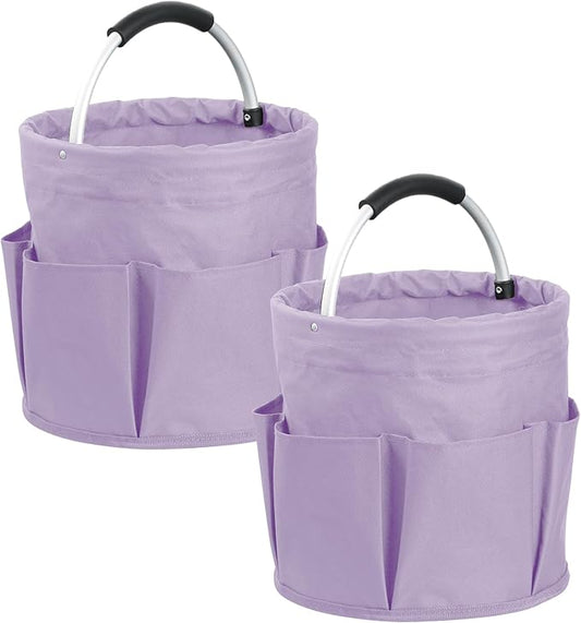 2PCS 17L Caddy Organizer with Handle, 600D Oxford Cloth Shower Caddy with 6 Pockets, Collapsible Cleaning Supplies Caddy, Storage Organizer for Cleaning, Traveling, Gardening, Purple