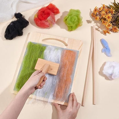 BENECREAT Wool Blending Board Carding Brush Set, 12.5x10.6x0.6inch Fiber Blending Board with 1pcs Wool Brush 2pcs Wood Craft Sticks for Mix Colors, Organize Wool Fibers
