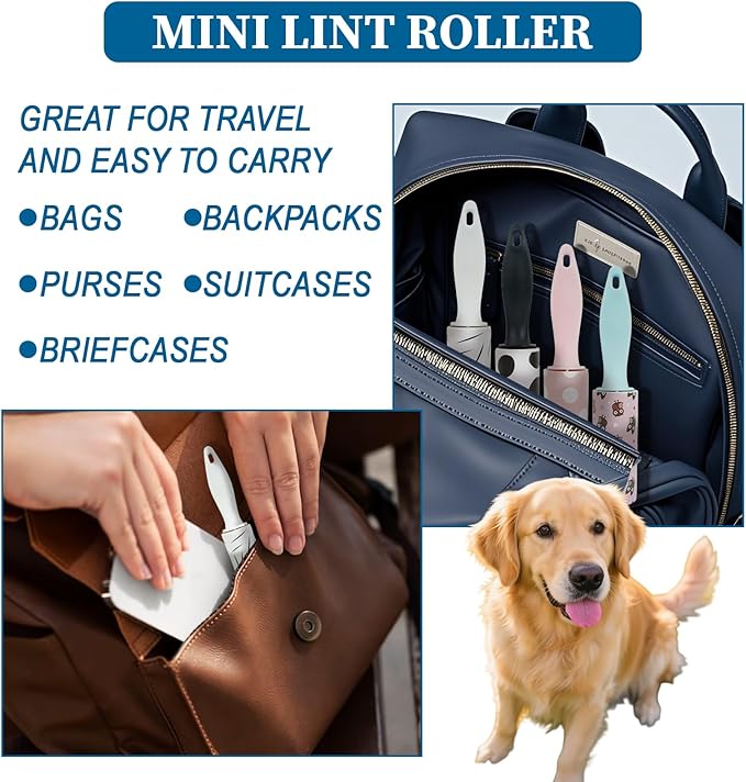 8Pcs Mini Lint Roller Travel Size, Mini Lint Roller for Purse, Portable Lint Rollers for Pet Clothes Travel Lint Bursh Rollers, Cat Hair Extra Sticky Clothes Removal Tool for Bags Furniture 5.9×1.1In