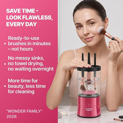 Electric Makeup Brush Cleaner – Automatic Brush Washer for Brushes & Sponges, USB Rechargeable Cleaning Machine with Silicone Disk, Portable Holder Stand (Pink) (Pink)