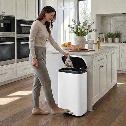 13.2 Gal Kitchen Trash Can, 50L Recycling or Garbage Bin, Brushed Stainless Steel Waste Basket, Soft&Quiet Close Dustbin, with Step-On Pedal, Removable Inner Bucket, for Home, Office, Living Room