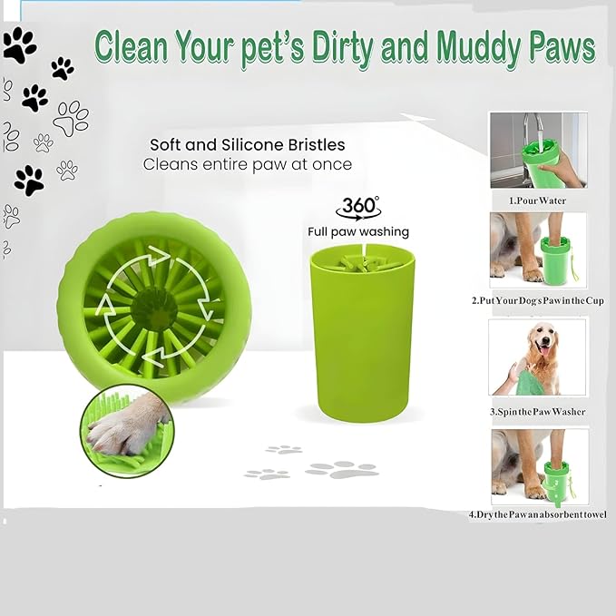 9PC Dog Grooming Kit for Bathing, Dog Paw Cleaner, Shampoo Dispenser Brush, Bath Scrubber & Massage Brush, Washing Gloves, Toothbrush Set, Complete Pet Bath Supplies for Dogs & Cats