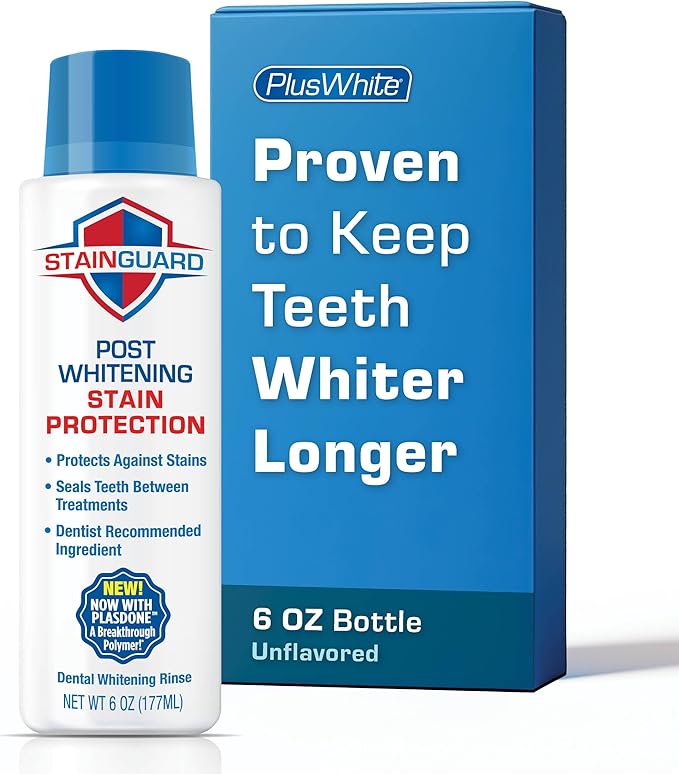 Plus White Post Whitening Stain Rinse - Protects Against Smoking, Wine, & Coffee - Dentist Recommended Whitening Teeth Rinse (6 oz, Pack of 1)