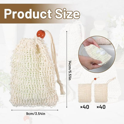80 Pack Soap Saver Bag 5.5x3.5 Inch Exfoliating Loofah Pouch with Drawstring and Red Bead for Bath and Shower