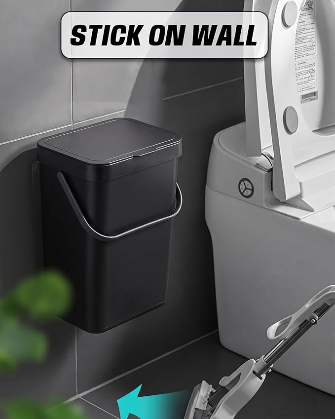 3.2 Gallons Hanging Trash Can with Slide Lid - Kitchen Garbage Can, Under Sink Trash Can, Garbage Can for Bathroom, Waste Bucket Outdoor Indoor, 12L(Black)