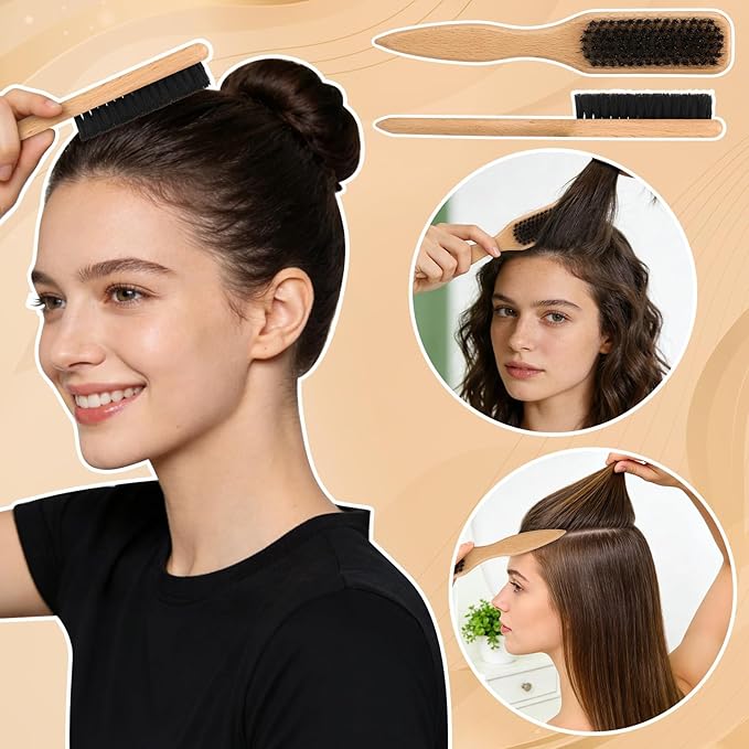 Boar Bristle Hair Brush, Slick Back Hair Brush, Hair Wax Stick and Spray Bottle for Women Men Sectioning Smoothing Parting Flyaways Hairs