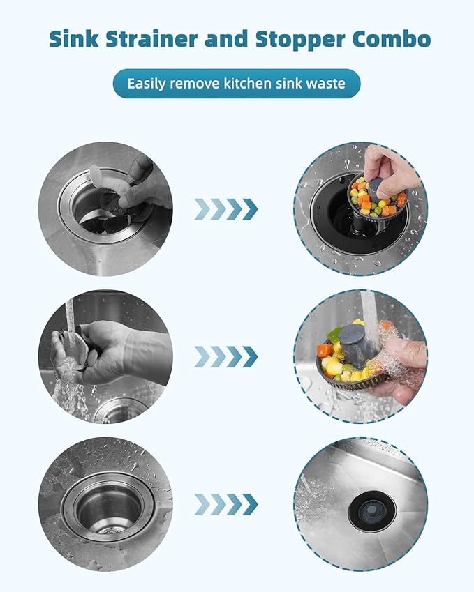 Universal 3 in 1 Kitchen Sink Drain Strainer Stopper Combo, 2PCS Matteblack Stainless Steel Shell Pop Up Sink Stopper for US Standard 3-1/2 inch Drain Filter, Anti-clog and Easy Clean