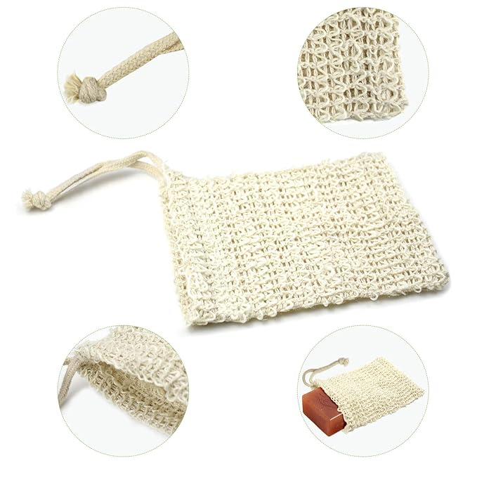 E-Know Soap Bag, 5 Pack Natural Sisal Soap Saver, Zero Waste Plastic-Free Soap Net, Foaming and Drying The Soap, Massage, Peeling