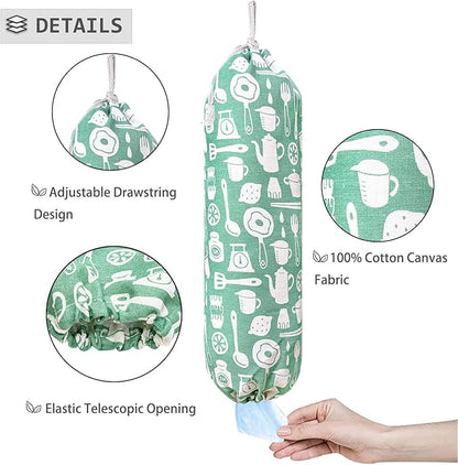 Plastic Bag Holder, Wall Mount Plastic Bag Organizer, Shopping Bags Carrier, Washable Large Grocery Bag Storage Dispenser for Home Kitchen Travelling, Free Adjustment with Drawstring (kitchen)