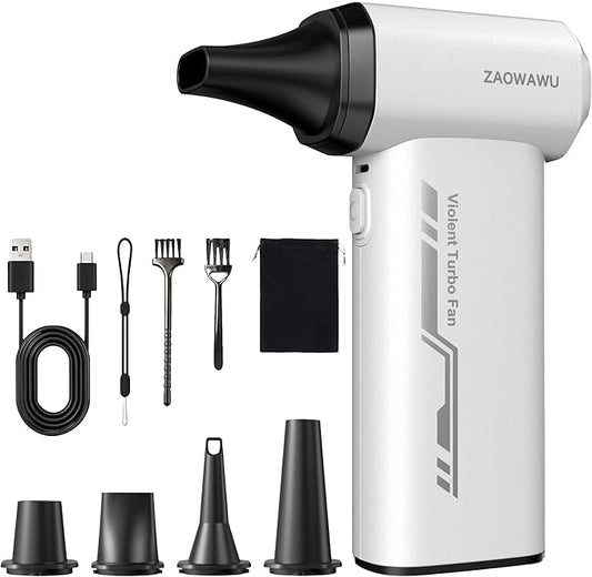 Compressed Air Duster, 150000 RPM Ultra Power Electric Air Duster with Brushless Motor, 3-Gear Rechargeable Cordless Air Blower, with Fast Charging for PC, Keyboard, Car, Home, Outdoor ﻿ (White)