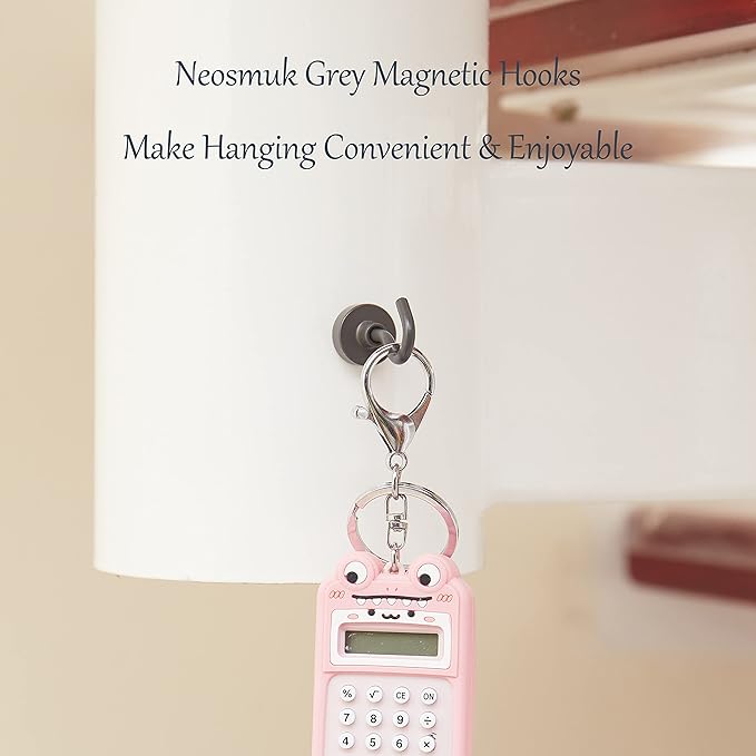 Neosmuk Magnetic Hooks, Heavy Duty 30lb+ Strong Magnet Hook for Cruise Cabins, Cruise Ship Essentials for Hanging, Metal Wall Refrigerator Hangers (Grey, 15 Pack)