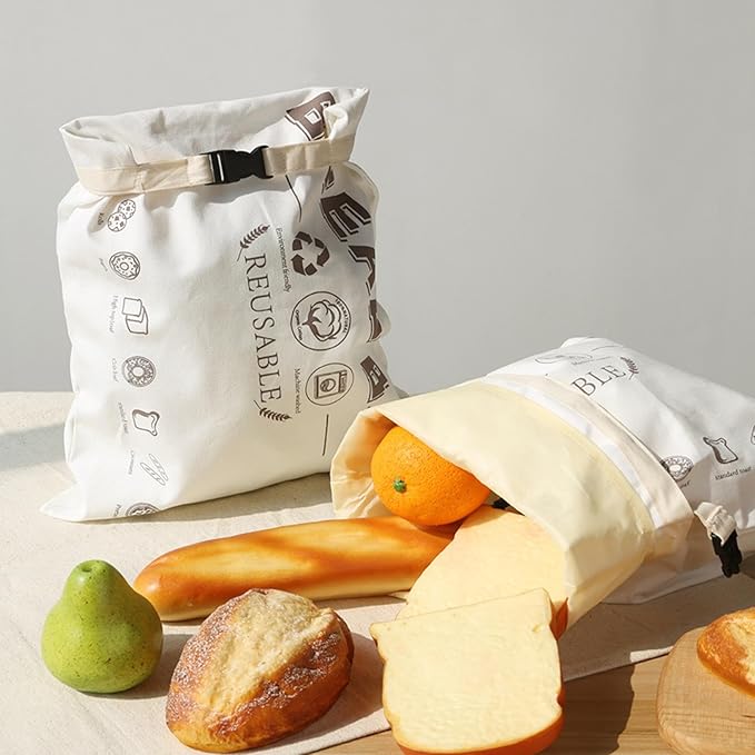 2 Pack Reusable Beeswax Bread Bags, Organic Cotton Sourdough & Baguette Storage Bag with Detachable Lining, Freezer Safe Eco-friendly Bread Fresh Keeper for Kitchen