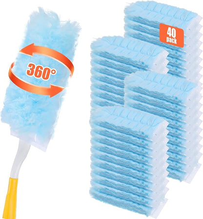 40 Count Duster Refills Compatible with Swiffer Handle Most Duster Handle, 360° Heavy Duty Duster Refills Disposable Microfiber Dusters with 2 Hands for Dusting Cleaning (Blue)