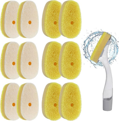 12 Pcs Dish Wand Sponge Refills – Compatible with Scrub Daddy Dish Wand, Non-Scratch Replacement Heads for Kitchen Cleaning, Yellow (Sponge Heads Only)