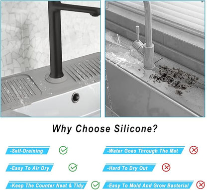 Sink Splash Guard, Silicone Sink Faucet Mat Sink Accessories Faucet Absorbent Mat for Kitchen, Bathroom, Sink Sponge Holder (Grey)