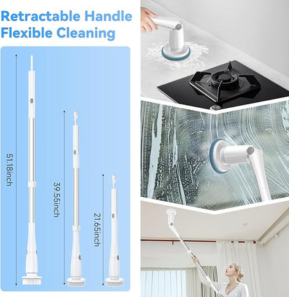 Electric Spin Scrubber, Cordless Cleaning Brush with 8 Replaceable Cleaner Brush, Power Shower Scrubber with Long Handle, Electric Scrubber for Cleaning Floor Bathroom Bathtub Tile