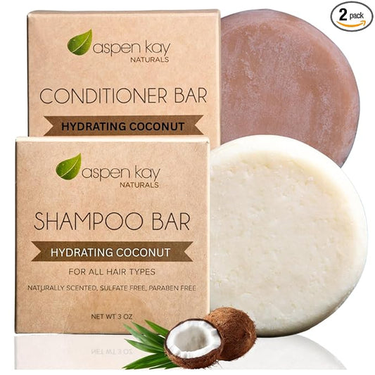 Hydrating Coconut Shampoo and Conditioner bar set, Organic Ingredients, All Hair Types, Sulfate-Free, Cruelty-Free & Vegan. One 3 ounce and one 2.3 ounce bars (Coconut)