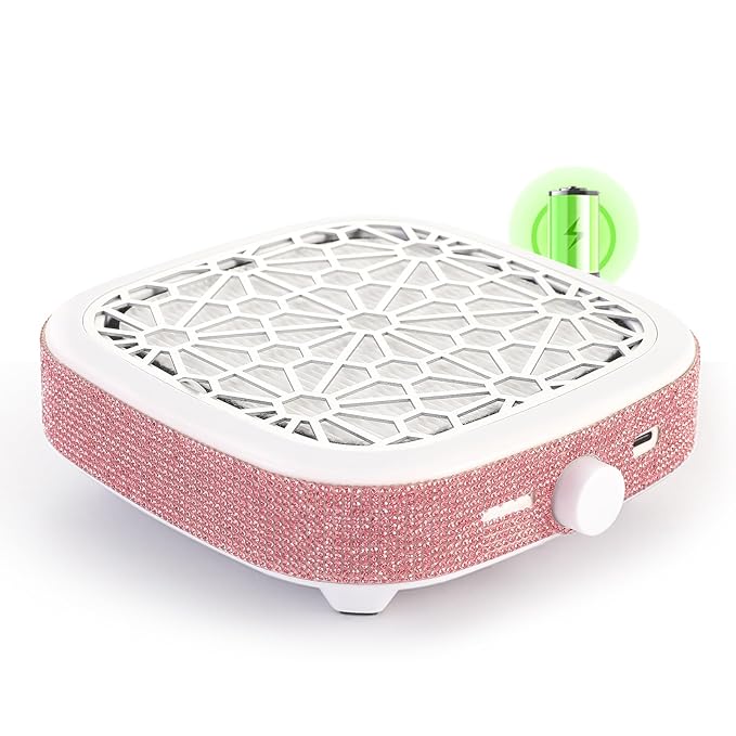 Nail Dust Collector, Cordless Dust Collector Nail Tech, Compact Powerful 6000RPM Nail Vacuum Fan Rechargeable Dust Extractor for Acrylic Gel Polish Manicure Pedicure for Home, Pink