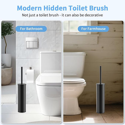 Stainless Steel Toilet Brush and Holder Set Brushed Silver Heavy Duty Toilet Bowl Brush with Long Handle for Bathroom and Farmhouse (Black)