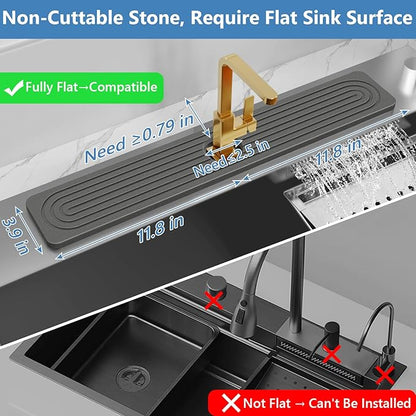 24'' Longer Stone Faucet Mat for Kitchen Sink [Super Absorbent, 30s Quick Drying] Water Absorbing Stone Tray for Sink Stone Mat for Kitchen Sink Stone Quick Dry Around Faucet Diatomite Stone Sink Tray