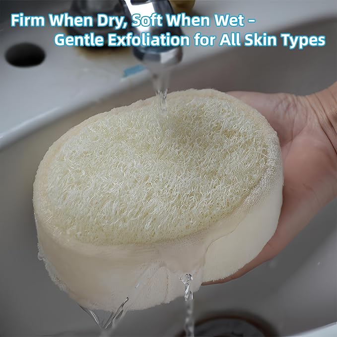 Natural Loofah Sponge, Thick 5cm with Sponge-Filled Cushion Core, Natural Loofah Exfoliating Face & Body Scrubber, Gentle Exfoliating Bath Sponge for Women & Men, Reusable & Biodegradable