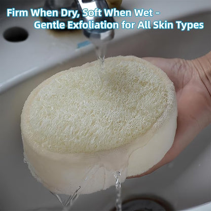Natural Loofah Sponge, Thick 5cm with Sponge-Filled Cushion Core, Natural Loofah Exfoliating Face & Body Scrubber, Gentle Exfoliating Bath Sponge for Women & Men, Reusable & Biodegradable