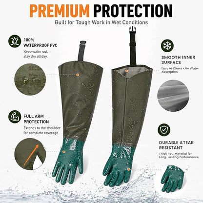 38″ PVC Waterproof Shoulder-Length Decoy Gloves – Heavy-Duty Trapping & Outdoor Protection, Insulated Arm Coverage for Hunting, Fishing & Work