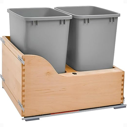 Rev-A-Shelf 35 Qt Bottom Mount Double Pullout Under Cabinet Kitchen Trash Cans w/Soft-Close for Base Cabinets, 150 Pound Rated Full-Extension Slides, Min Opening Width of 18", Silver, 4WCSC-2135DM-2