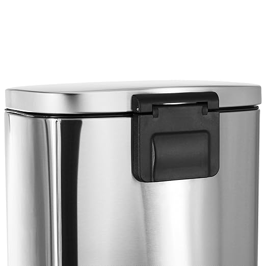 Elama 2 Piece 8 Gallon 30 Liter Rectangular Stainless Steel Twin Step Trash Bins with Slow Close Mechanism in Matte Silver