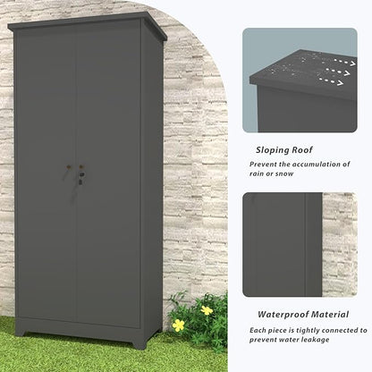 Outdoor Storage Cabinet,Garden Storage Cabinet with Sloping Roof and Waterproof Coating,Metal Storage Cabinets with Lockable Doors for Backyard,Lawn,Dark Gray