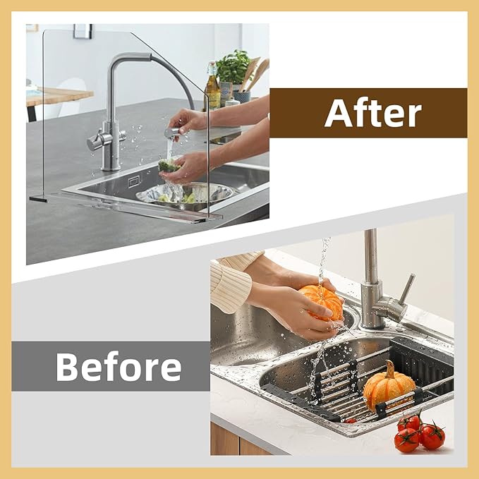 2 Pcs Acrylic Sink Splash Barrier, Clear Splatter Barrier, Freestanding Protective Panel with Cutaway, for Kitchen Hospital Labs Office, 23.6" L x 4.5" W x 18.5" H