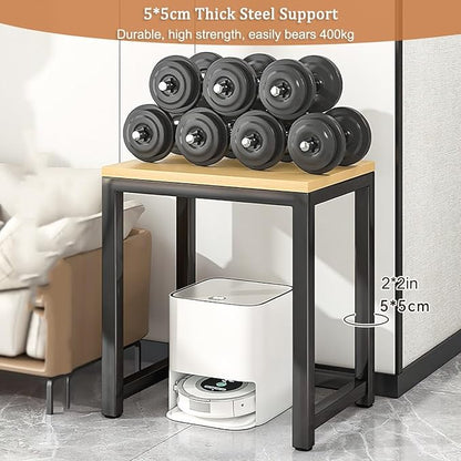 Storage Rack Above The Sweeping Robot,Robot Vacuum Stand Cabinet,Entryway Hallway Double-Tier Robot Vacuum Cleaner Shelf,Steel Frame with Wooden Top,Small End Tables for Bathroom(Gray/Black,60x30/23.6