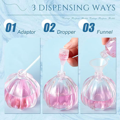 Teenyyou 12 Pack 50ml/1.7oz Refillable Glass Perfume Spray Bottles, Empty Crystal Glass Fragrance Spray Bottles Bulk, Vintage Atomizer with Refill Tool for Travel, Home Decor(Pumpkin Silver)