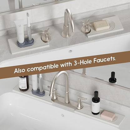 Faucet Mat for Kitchen Sink, Diatomite Quick Drying Tray , 15.8 Inch Kitchen Sink Splash Guard and Bathroom Stone Trays for Counter. Super Absorben.White.